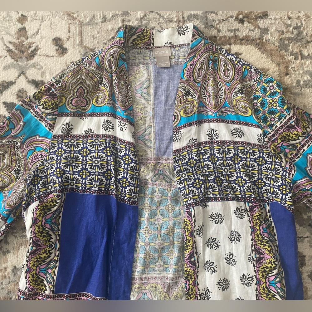 Chico’s Patchwork 100% Linen Duster Jacket Kimono… - image 8